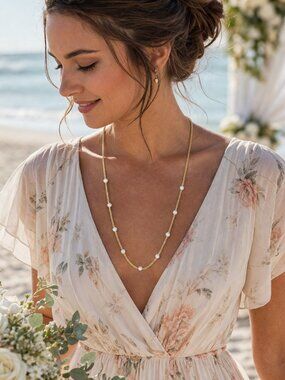 Vintage 15" Slip On Faux Gold & Pearl Delicate Chain Necklace